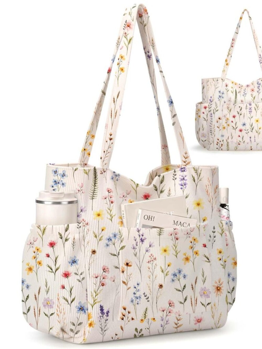 Corduroy Tote Bag for Women,Large Capacity Cute Tote Bags With 6